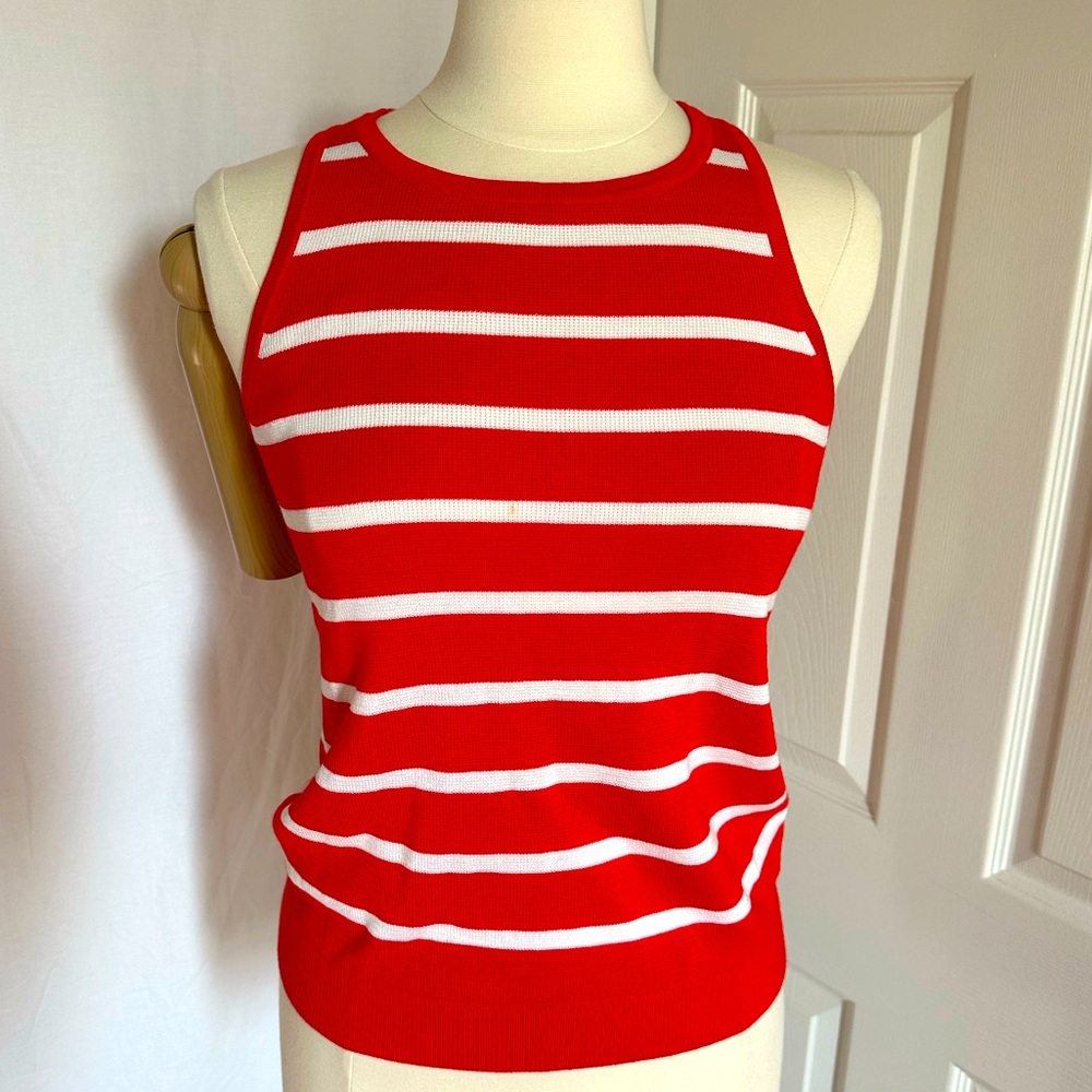 Red/Orange and White Striped Women's Tank Top
